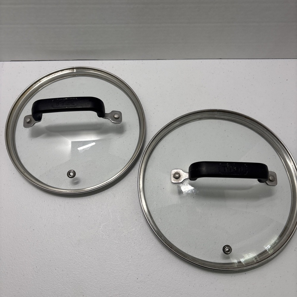 T-Fal Lot Of 2 Tempered Glass Lids /w Handles & Steam Vents 7" & 7.5" Diameters